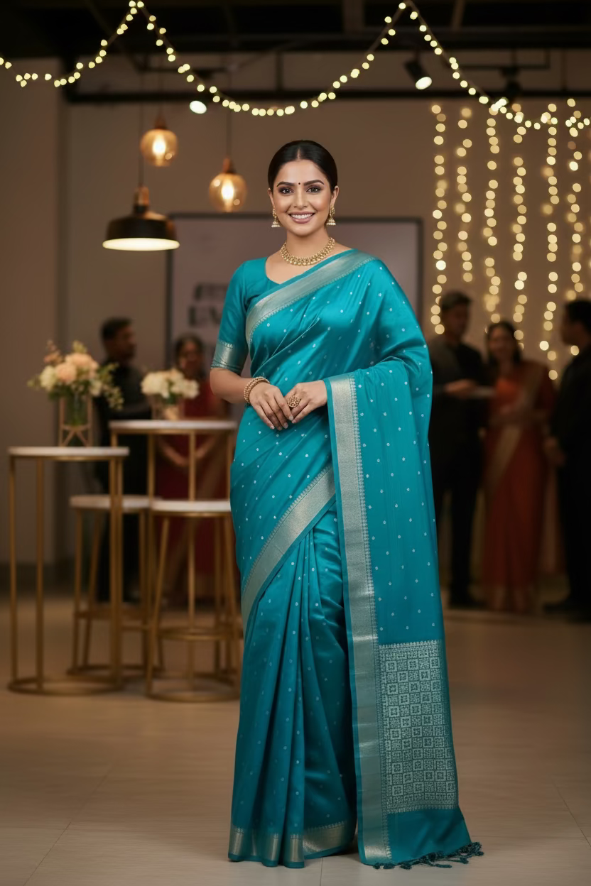 Peacock Green Handloom Tussar silk sare