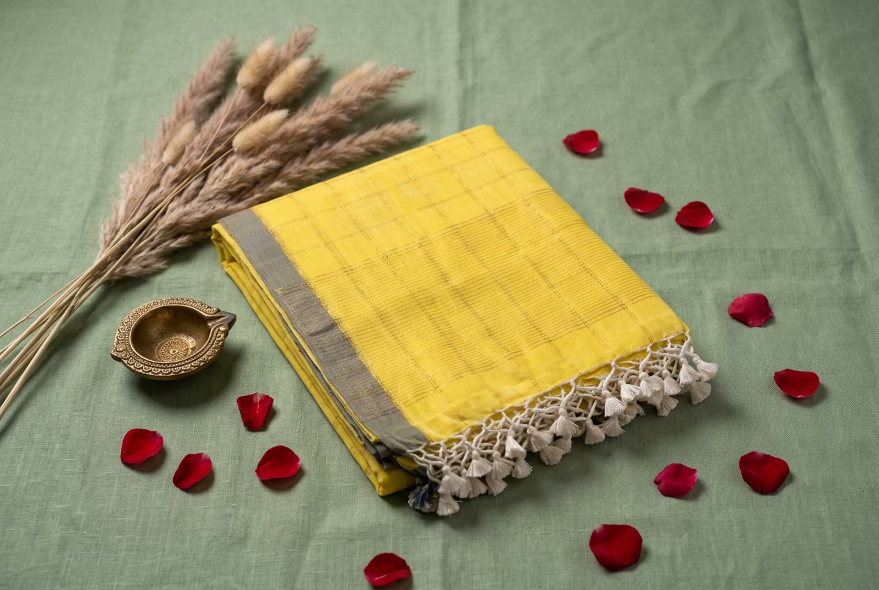 Yellow Mul Cotton Sare