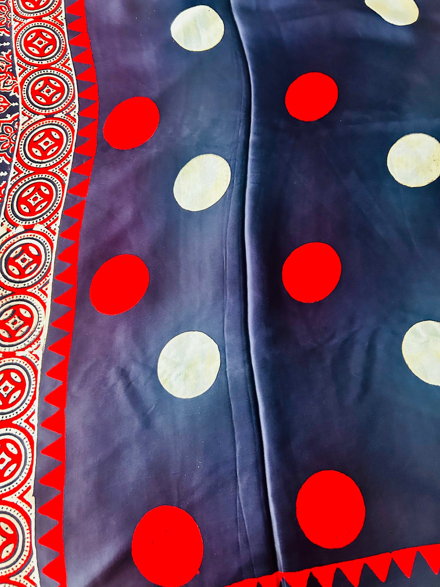 Blue Modal Silk sare polka dots