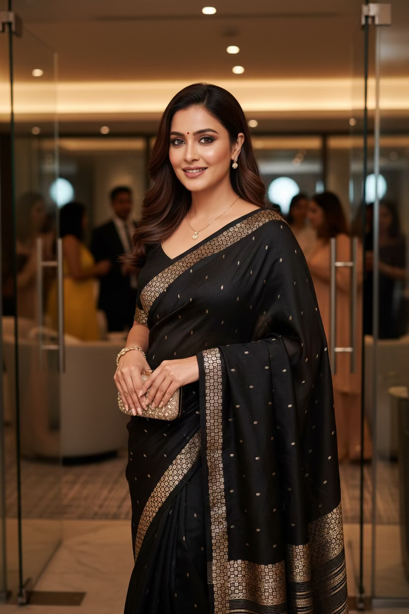 Black Handloom Tussar silk sare