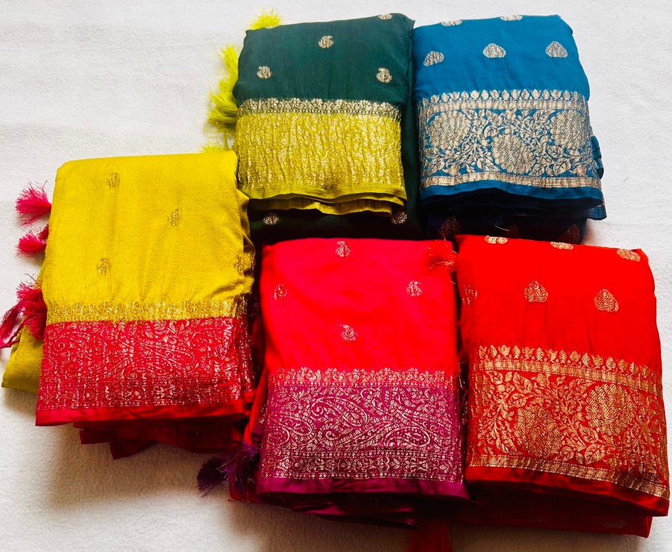 Crush Crape Sare yellow and pink