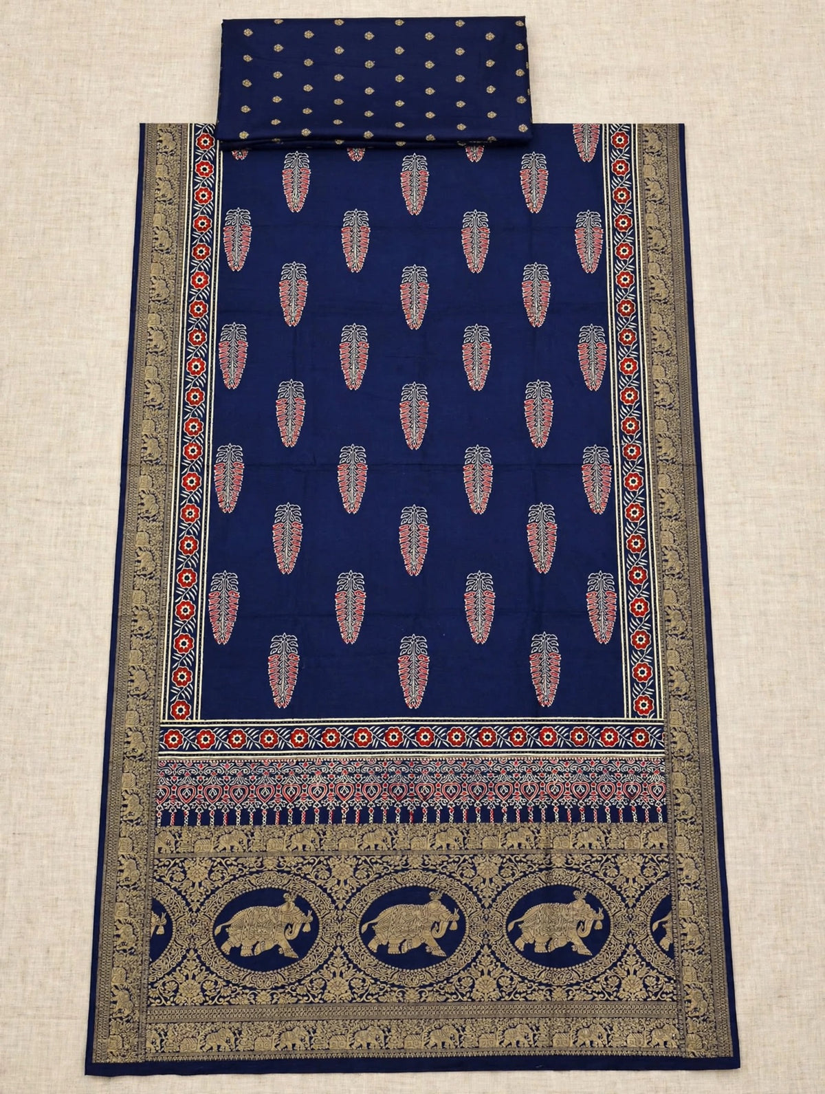 Blue Ajrak Dola Silk Saree