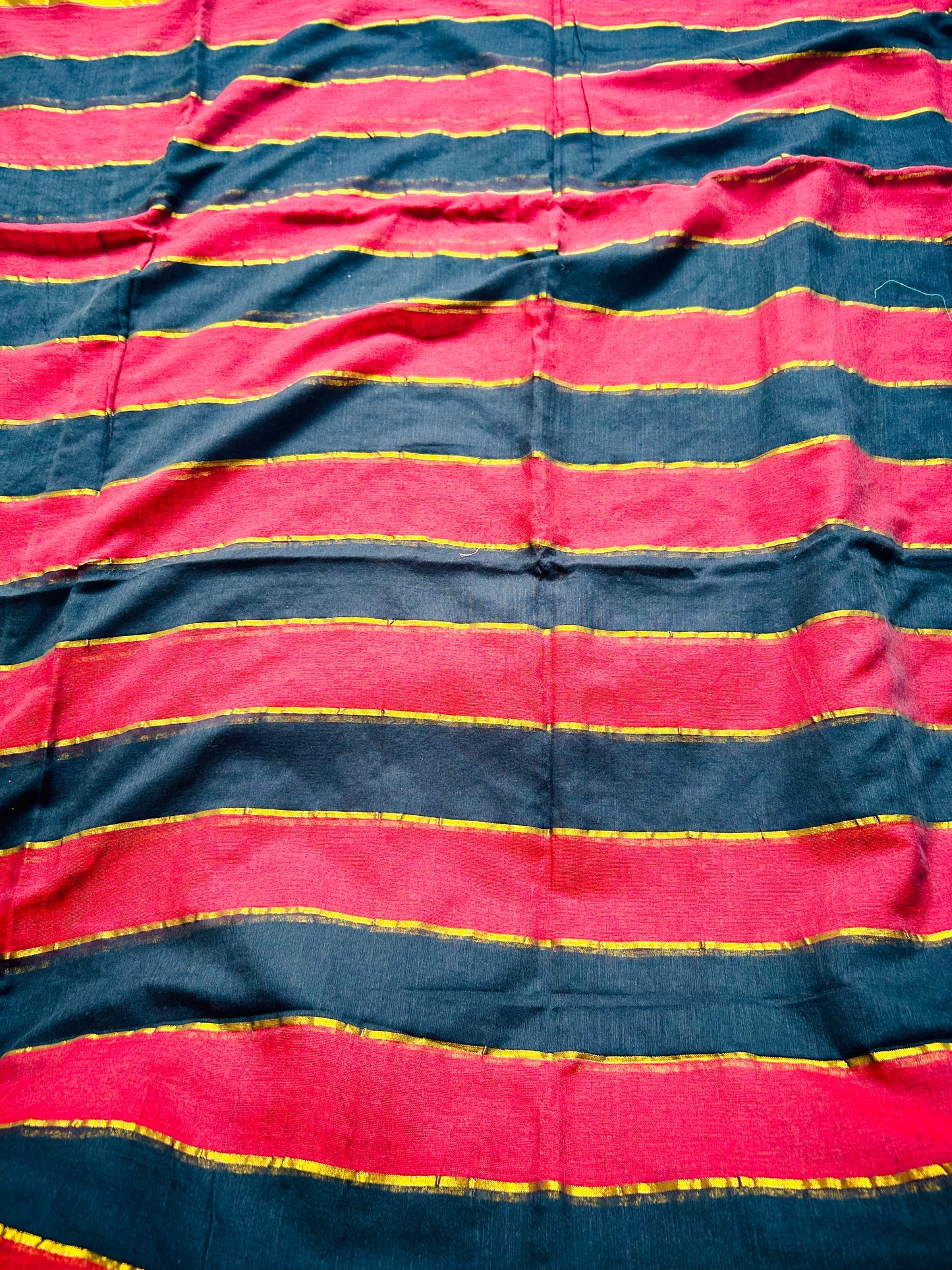 Red and Black Stripes Mul Cotton Sari