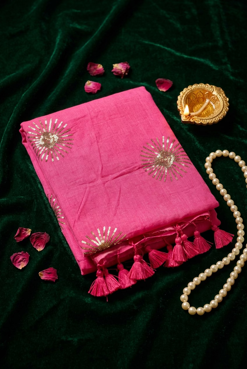 Pink  with Sequence Motive Mul Cotton Sare