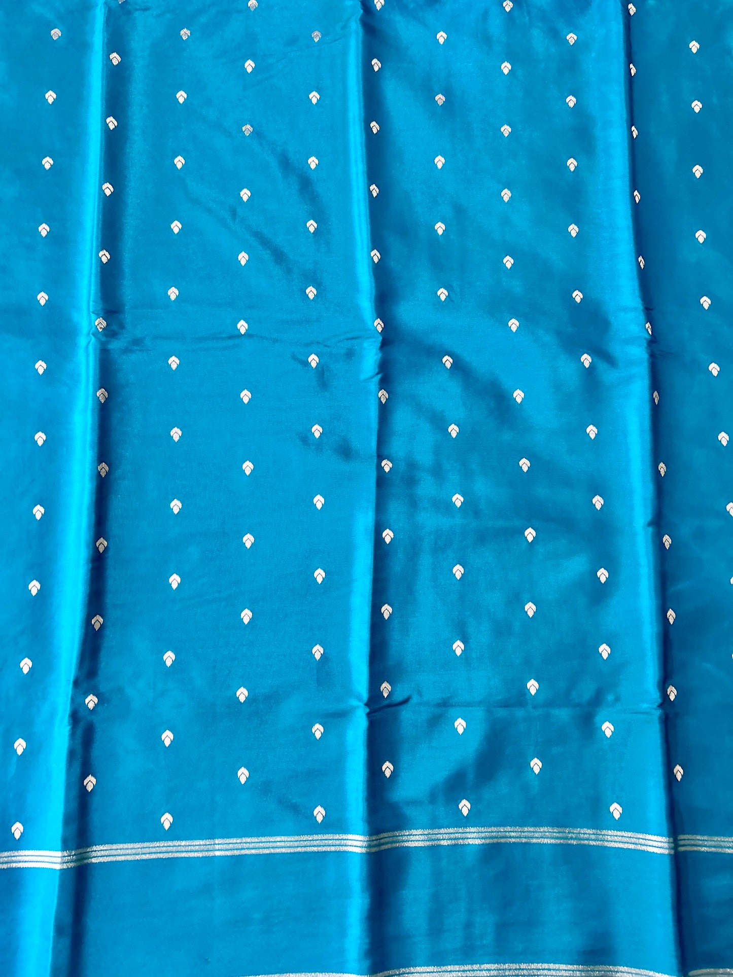 Teal blue Gajji Silk Semi Silk Saree
