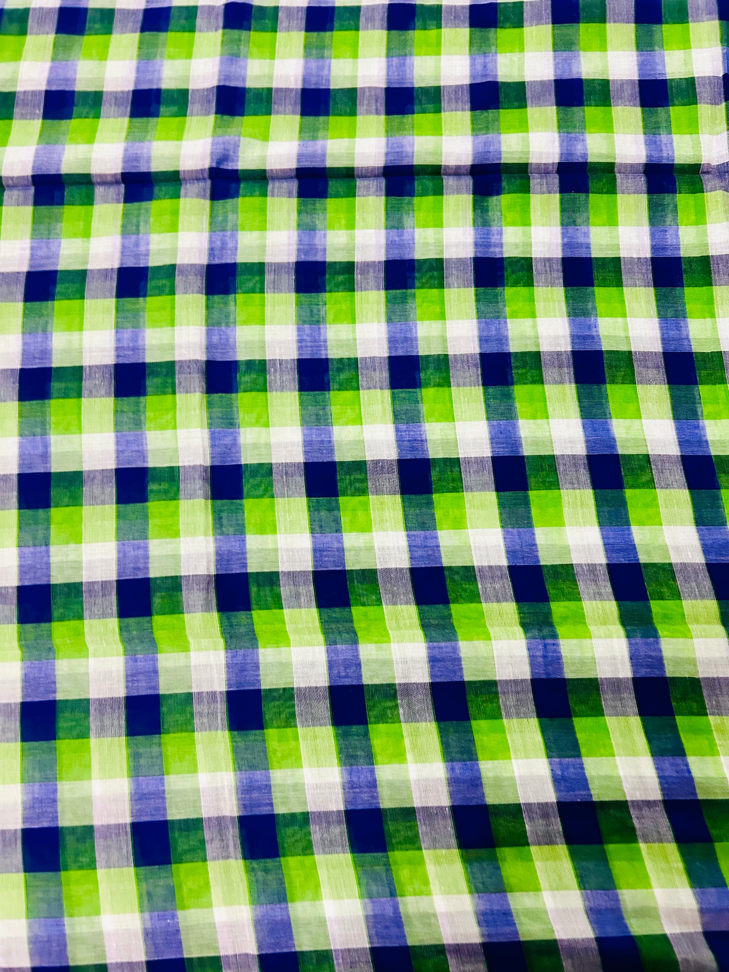 Blue checks  Mul Cotton Sare