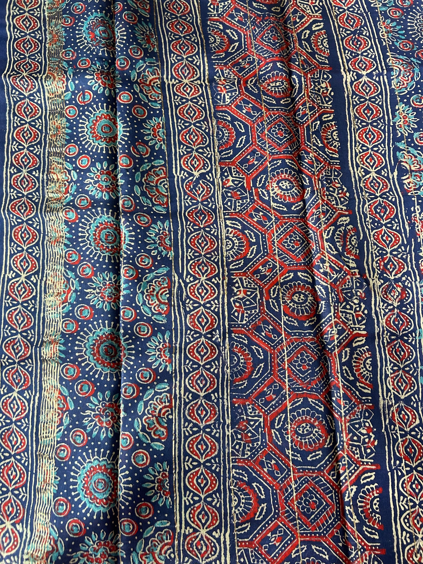 Indigo Maheshwari Handblock Printed Cotton Silk Saree