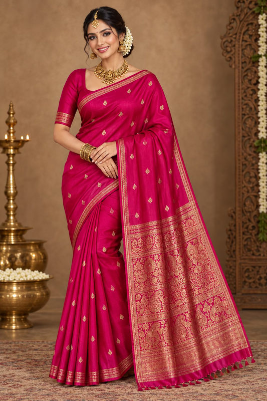 Magenta pink Gajji Silk Semi Silk Saree