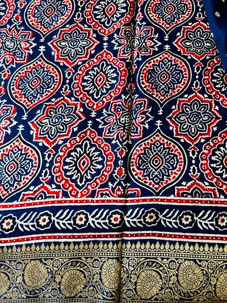 Blue Ajrak Dola Silk Saree