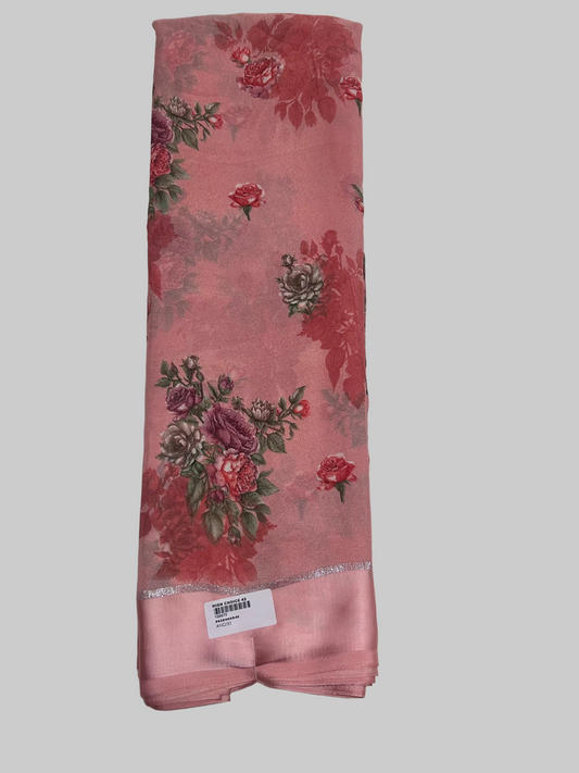 PEACH SHIFON FLORAL SAREE