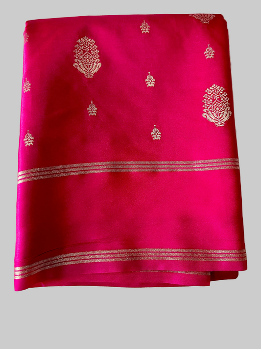 Pink Gajji Silk Semi Silk Saree with line and buti