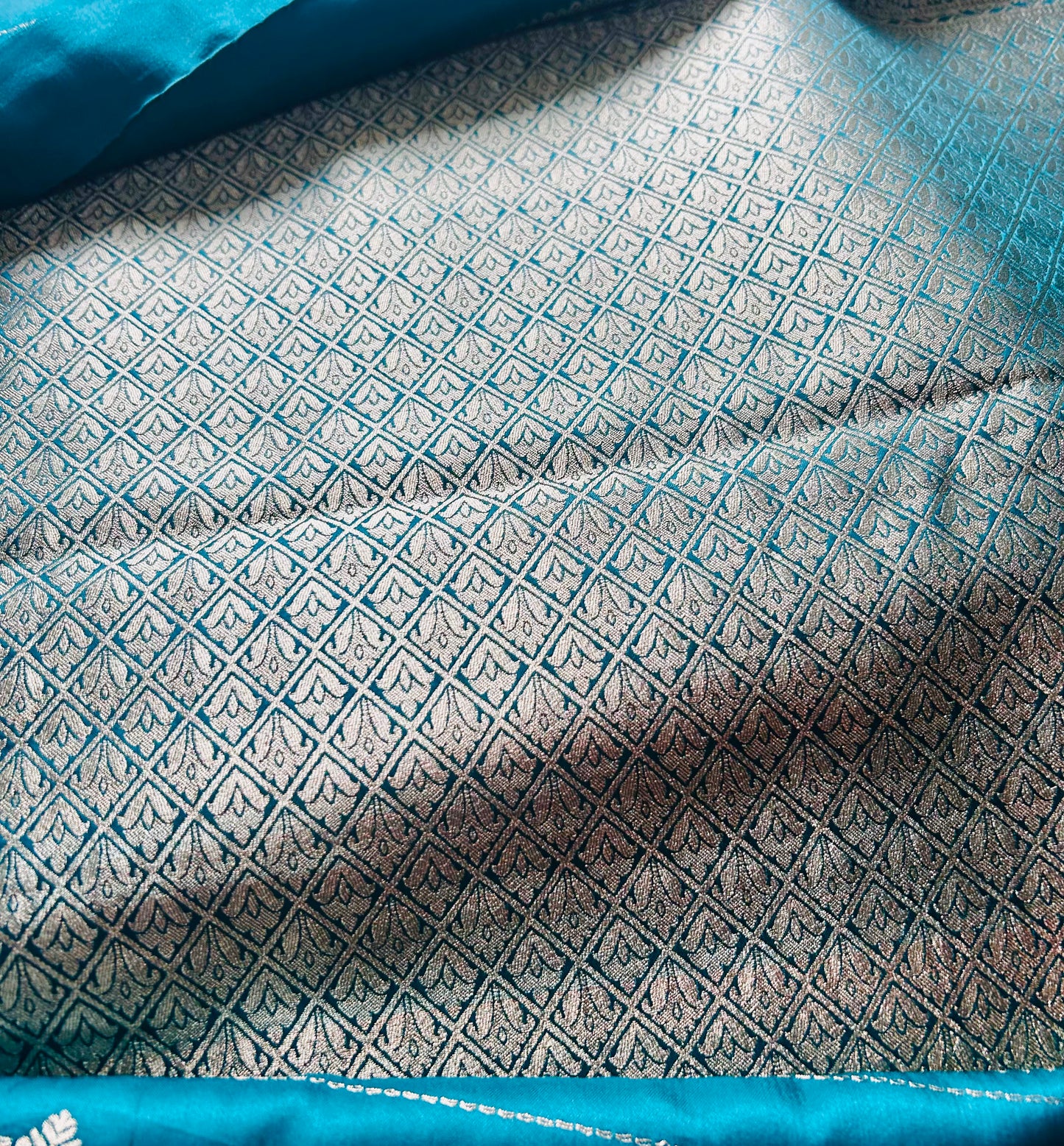 Teal blue Monotone Gajji Silk Sare