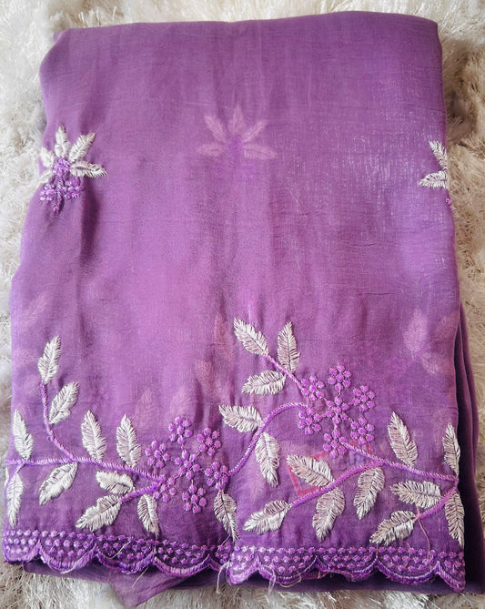 Lavender embroidered light weight Saree