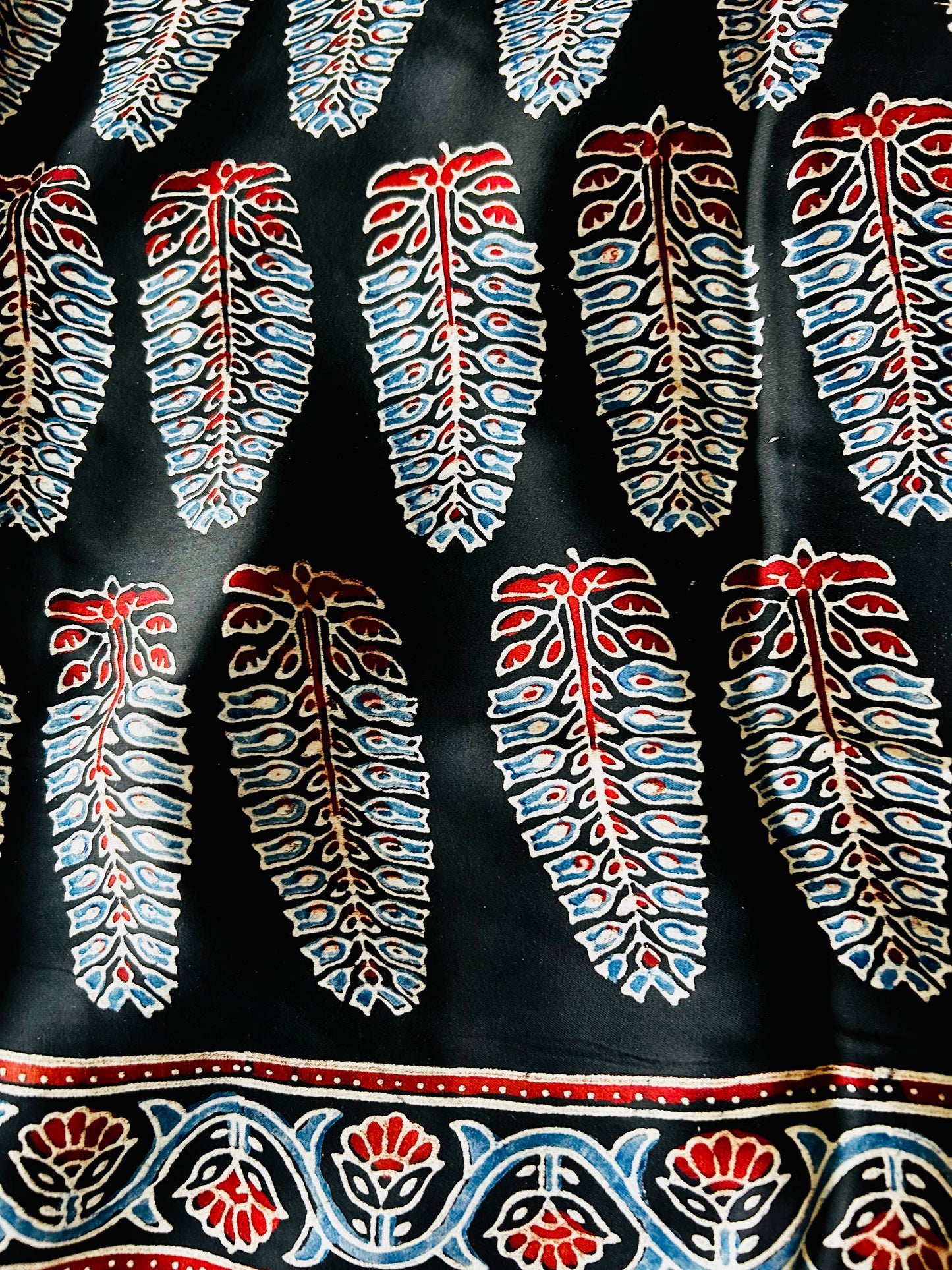 Blue Modal Silk with Ajrak Print Sare