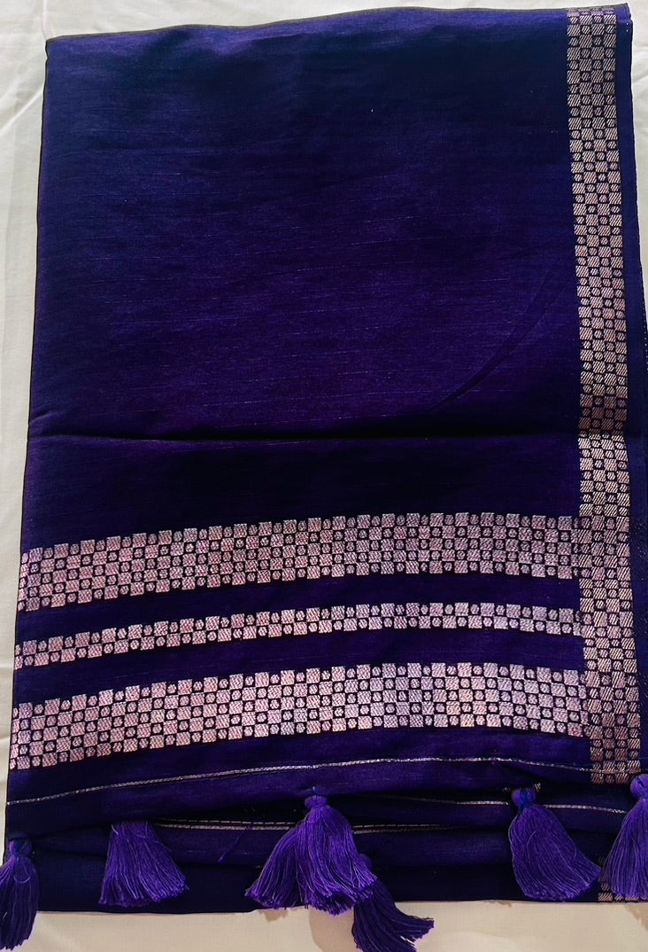 Royal Blue Handloom Tussar silk sare