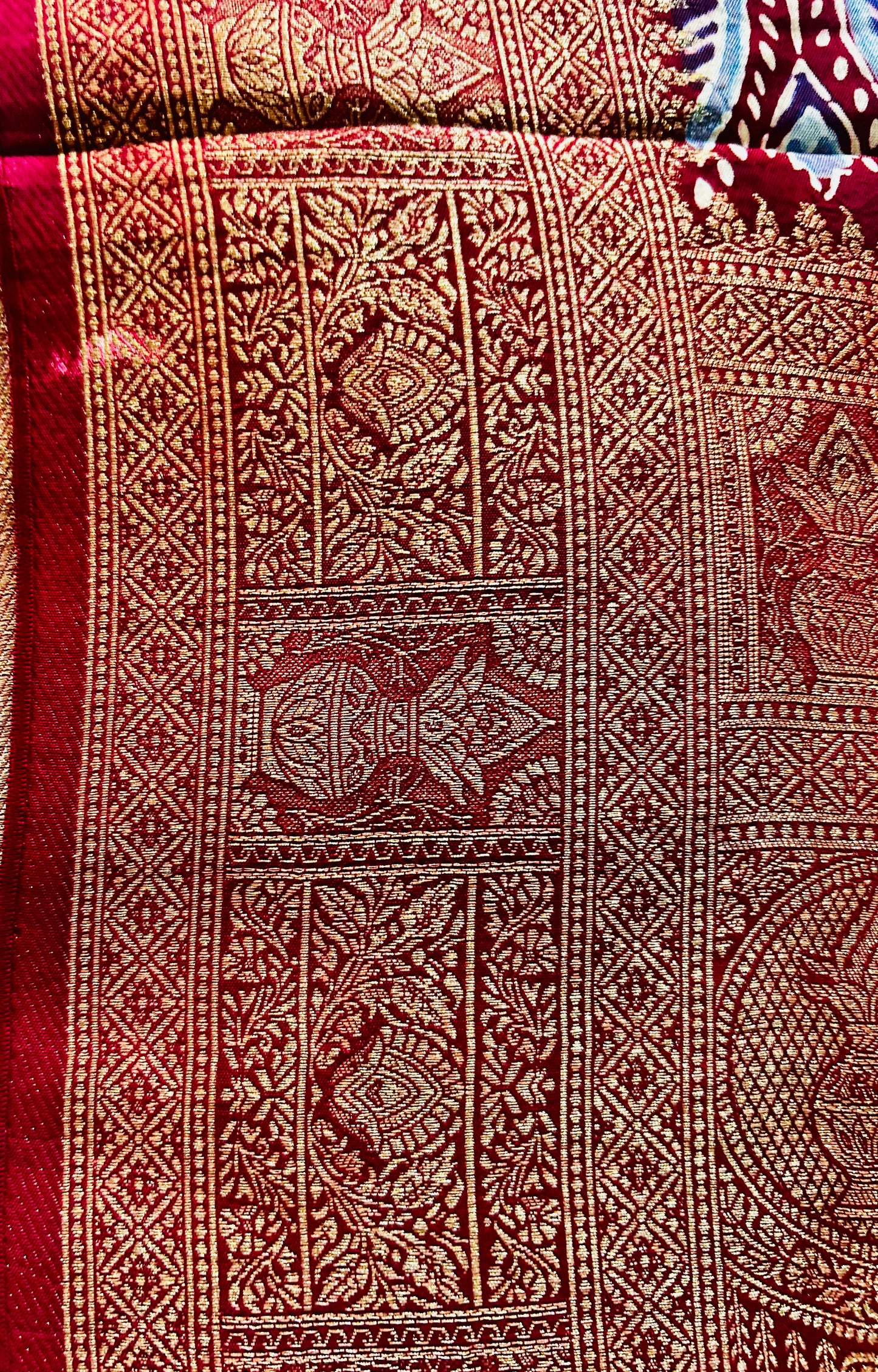 Blue Ajrak Badam buti Dola Silk Saree