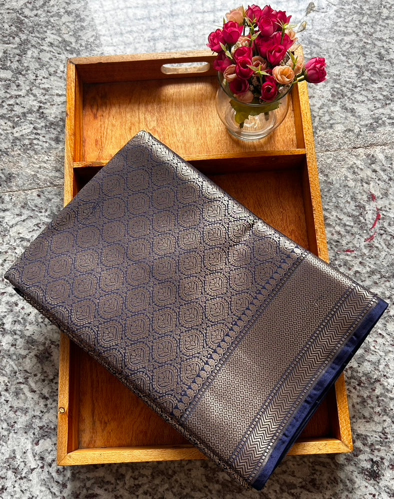Royal Blue Brocade Sare