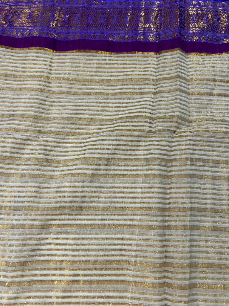 Beige Mul Cotton Kanchi Border Sare Sare