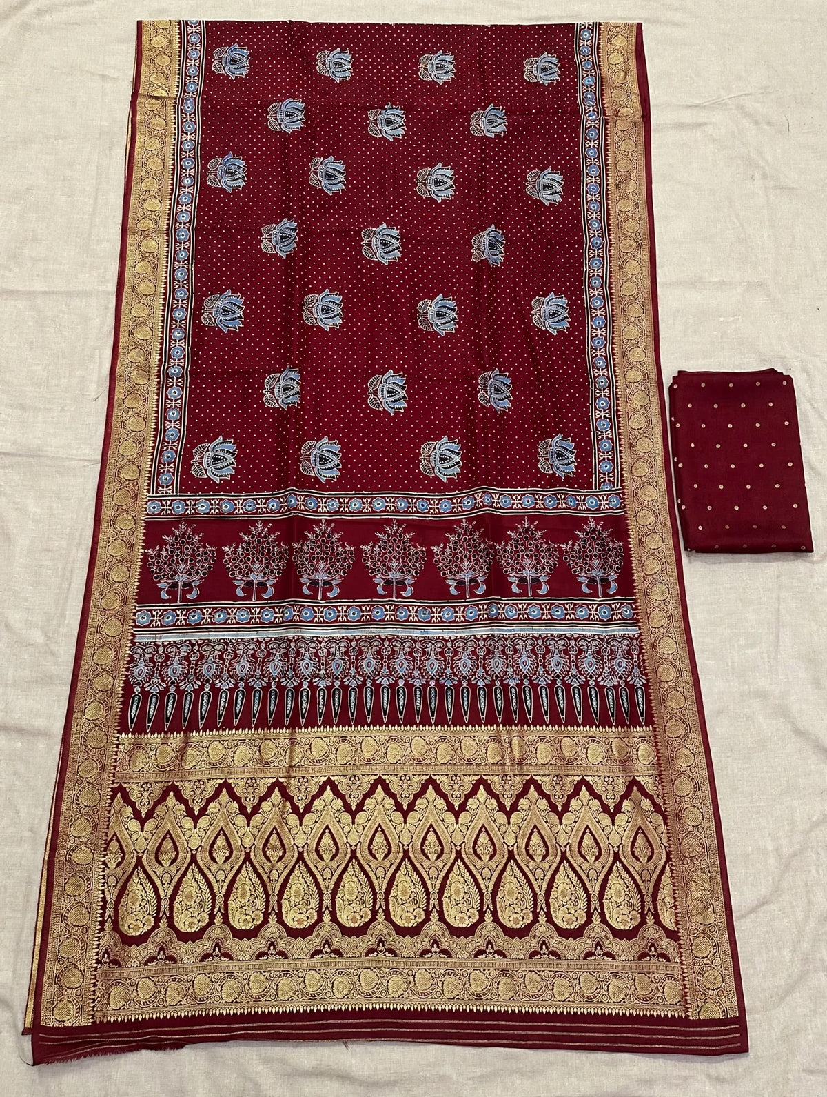 Maroon Ajrak Dola Silk Saree