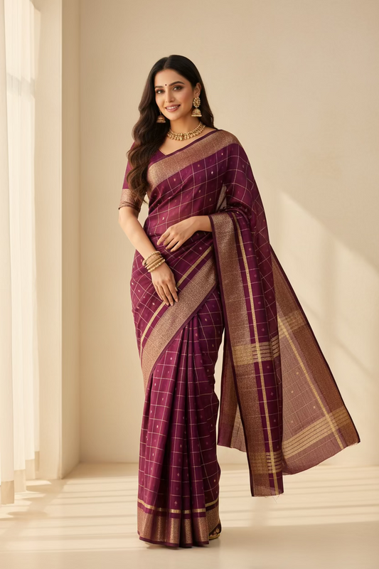 Chocolate Brown Mul Cotton Sare