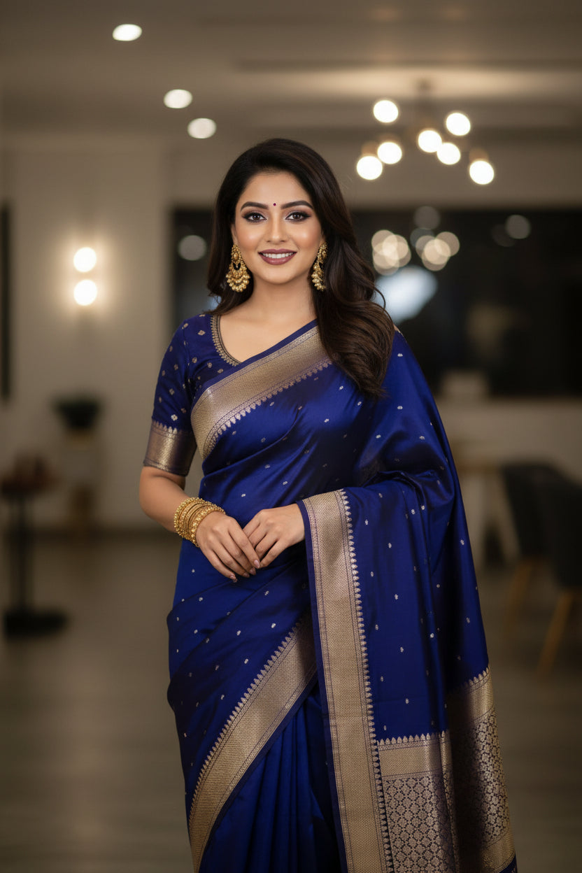 Royal Blue Handloom Tussar silk sare