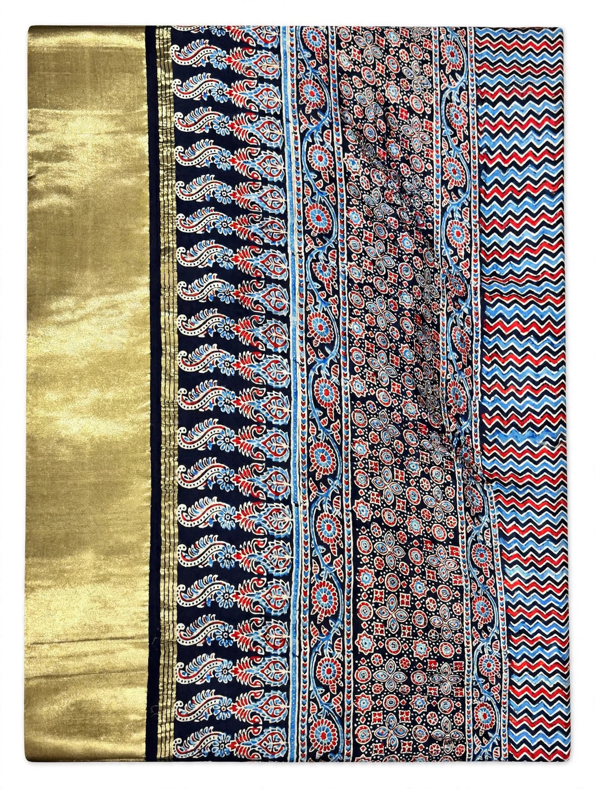 Maroon Ajrak Hand Block Print Tissue Pallu Sare