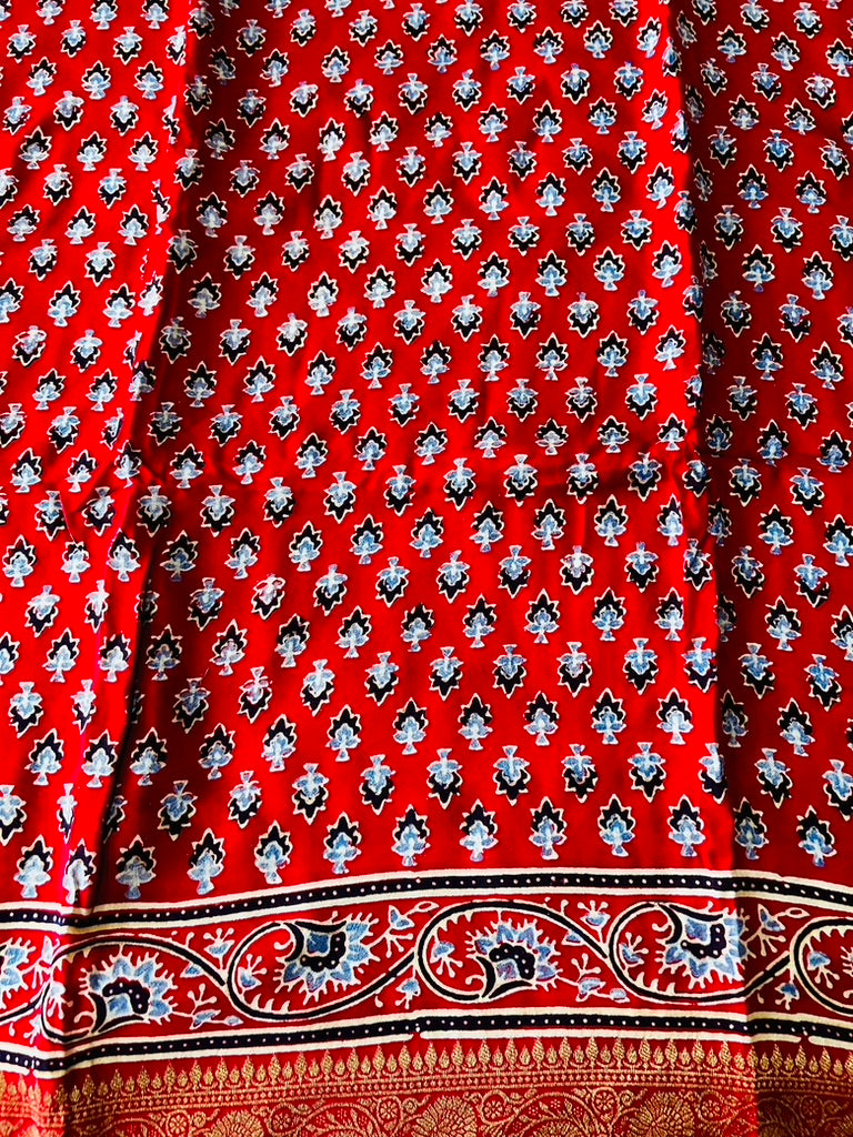 Red  Ajrak Dola Silk Saree