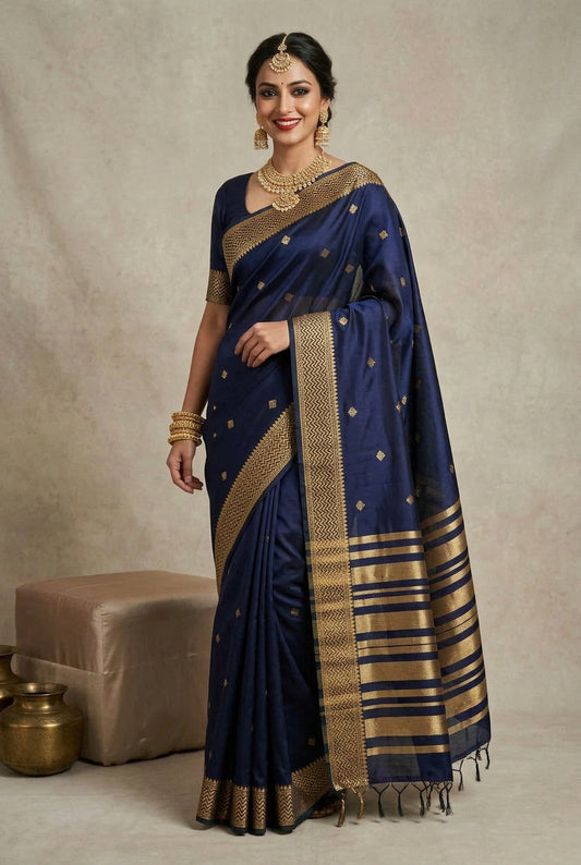 Black Maheshwari Cotton Silk Handloom Saree