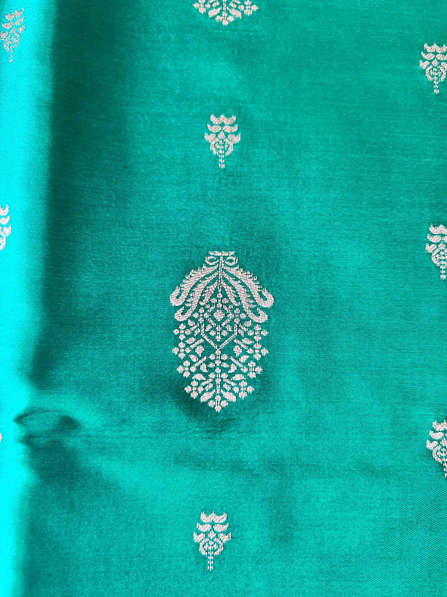 Green Gajji Silk Semi Silk Saree with line and buti