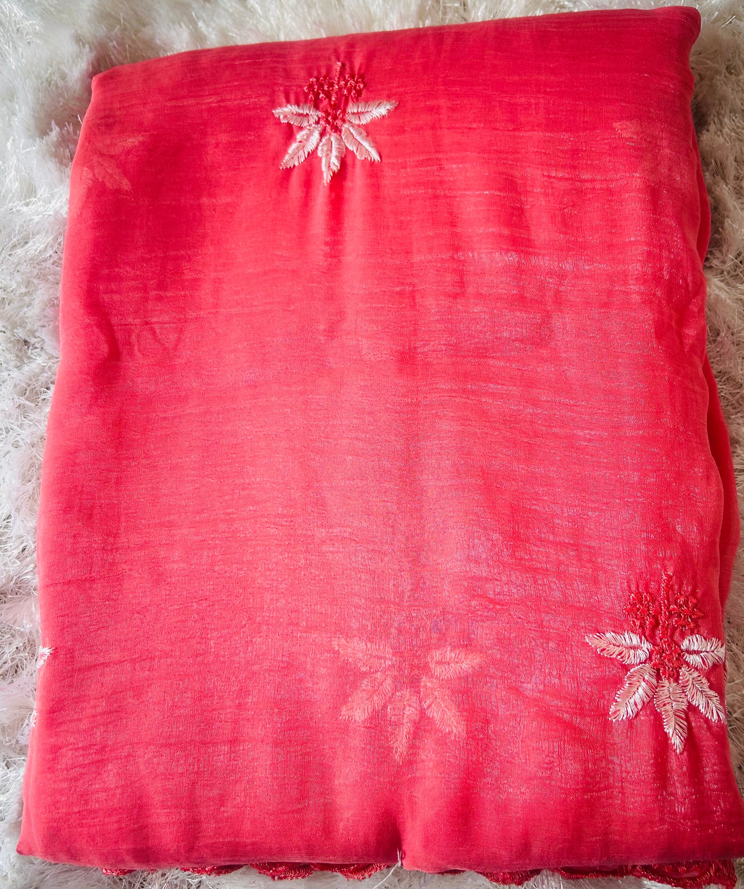 Red embroidered light weight Saree