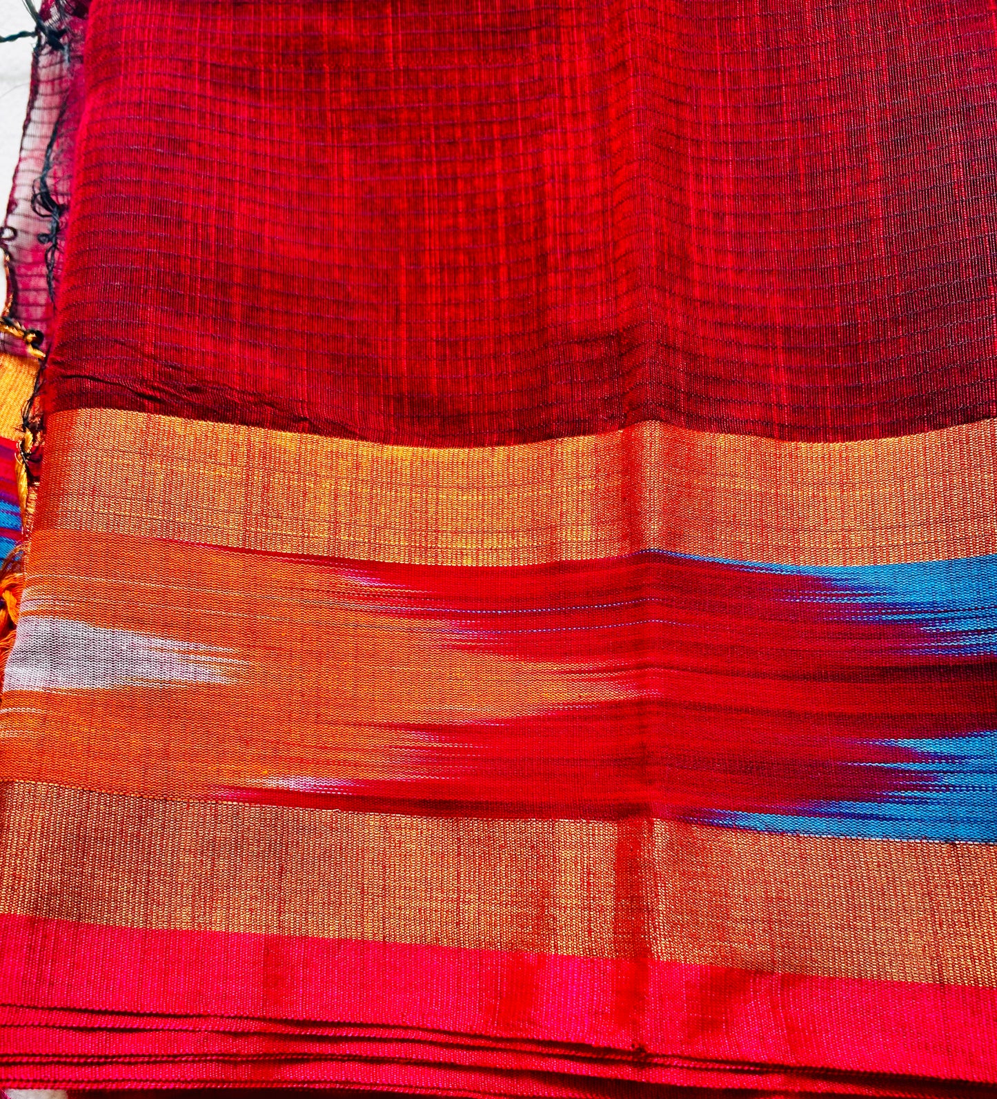 Maroon  cotton saree with ikkat border