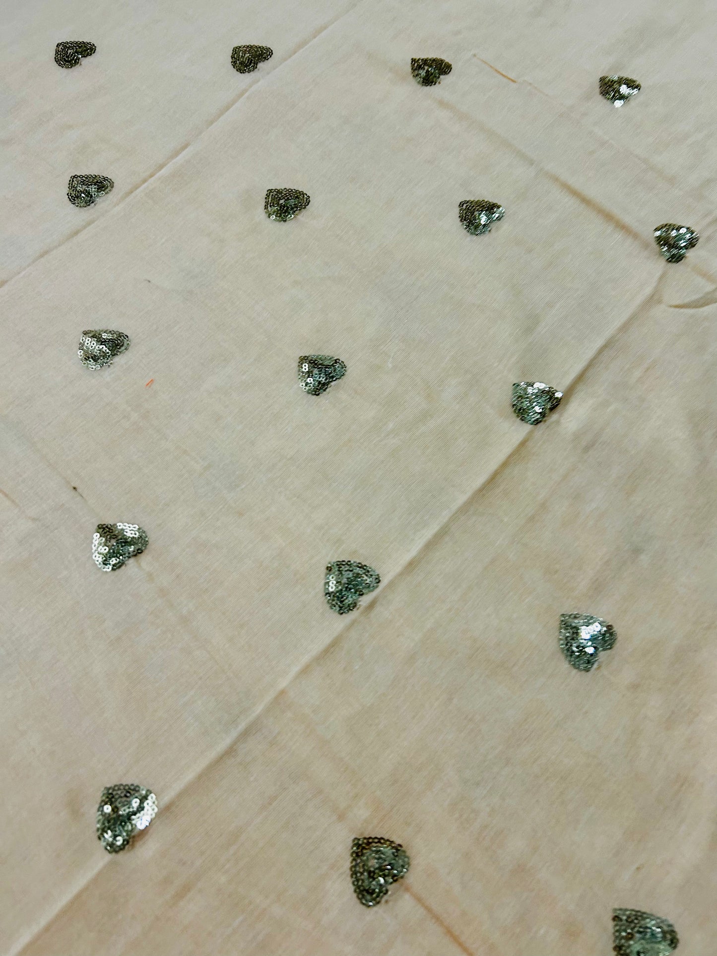 Beige  Mul Cotton Saree with heart Sequence
