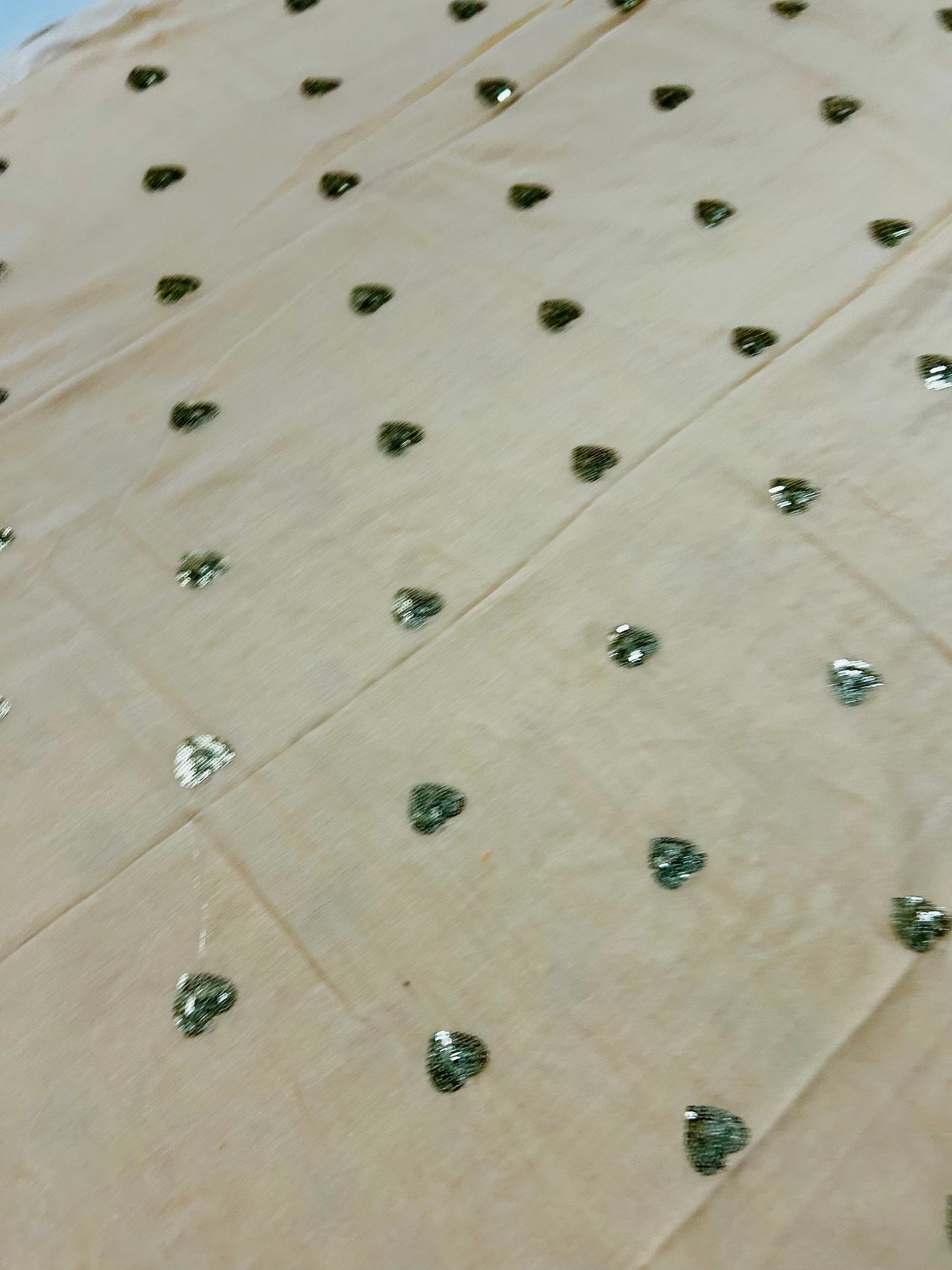 Beige  Mul Cotton Saree with heart Sequence