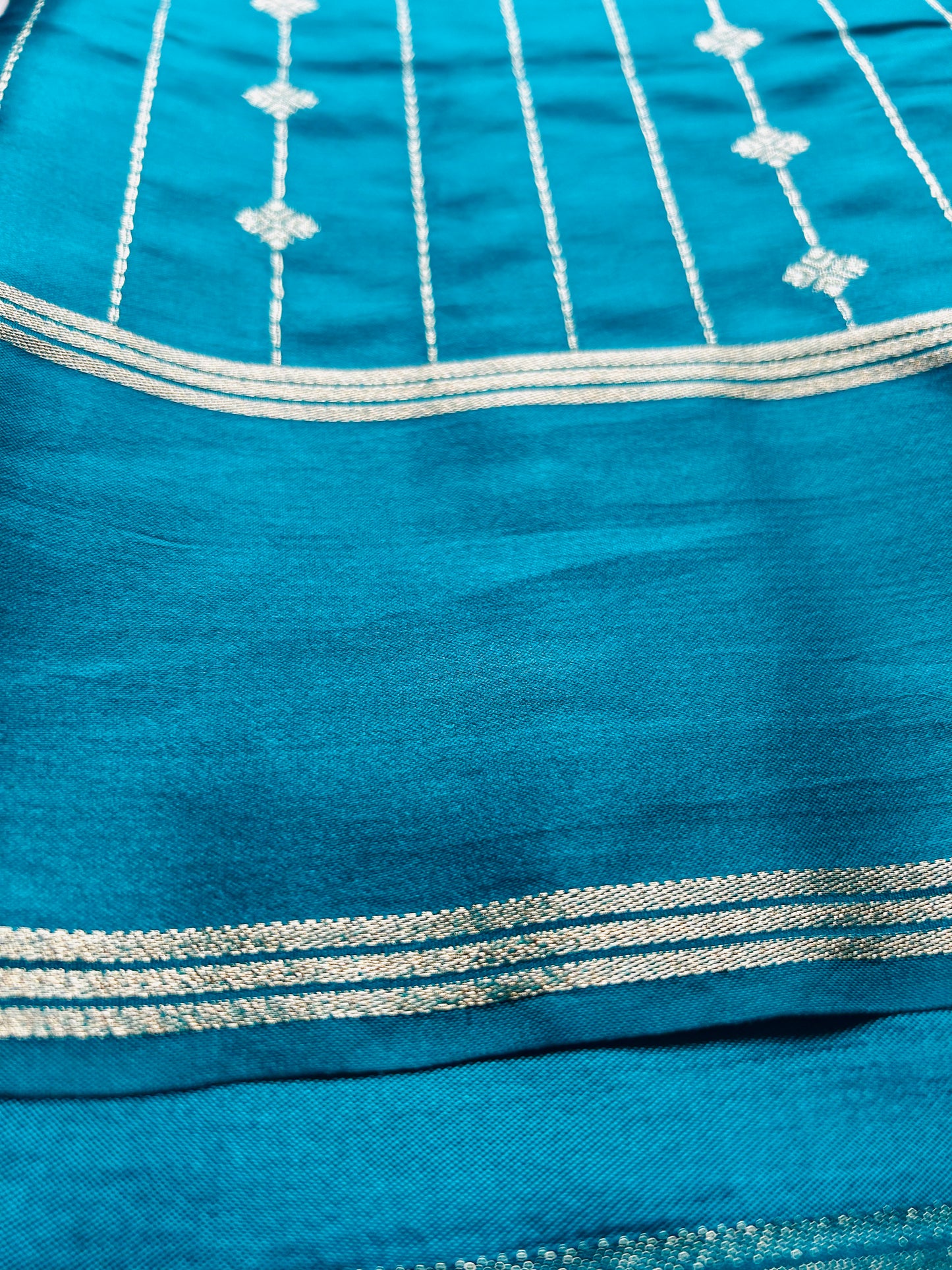 Teal blue Monotone Gajji Silk Sare