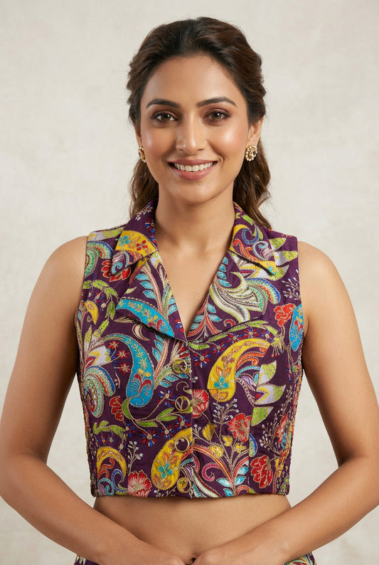 Purple Crape Position Print Blouse