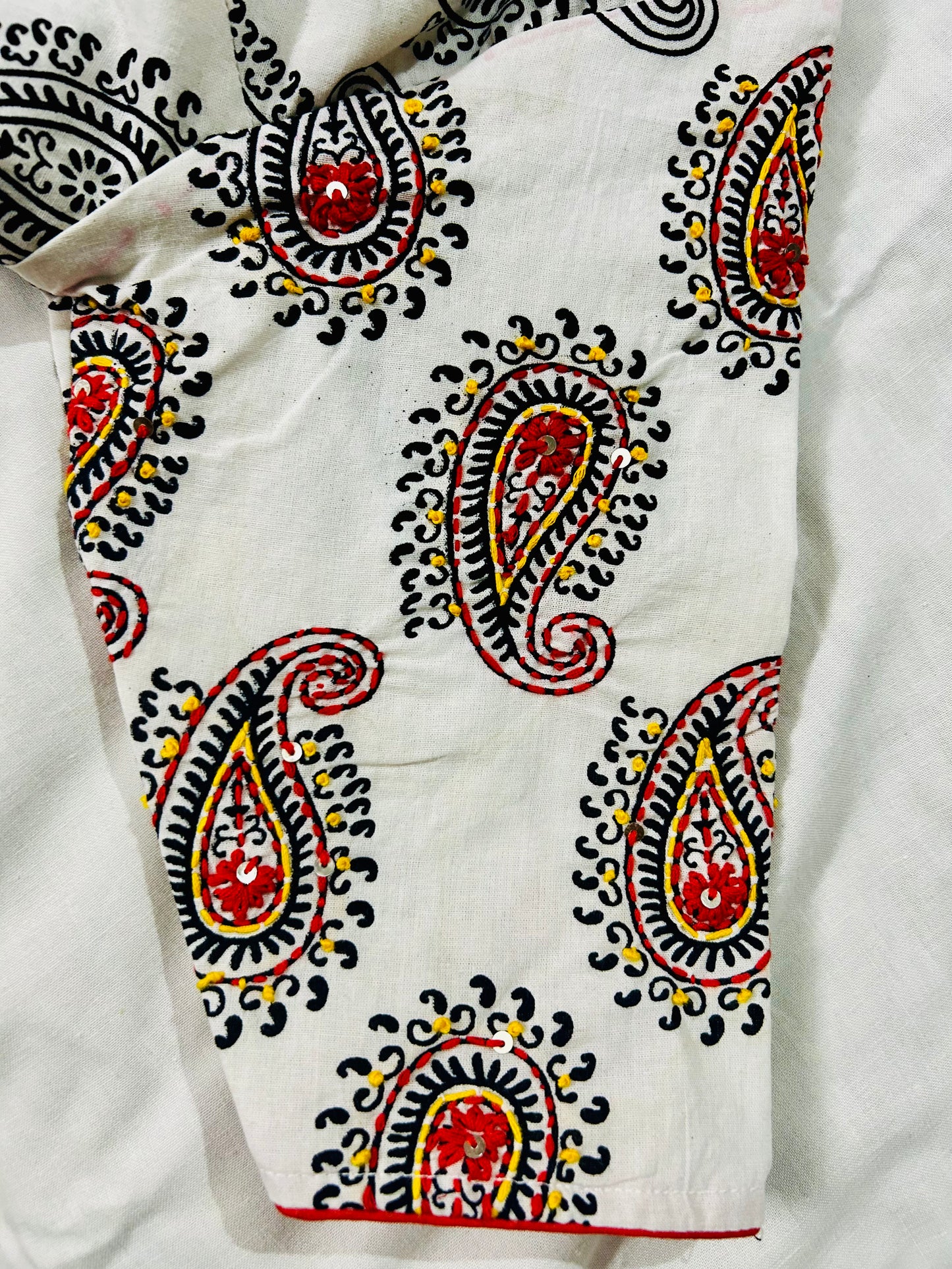 Beige Cotton Katha Work Blouse