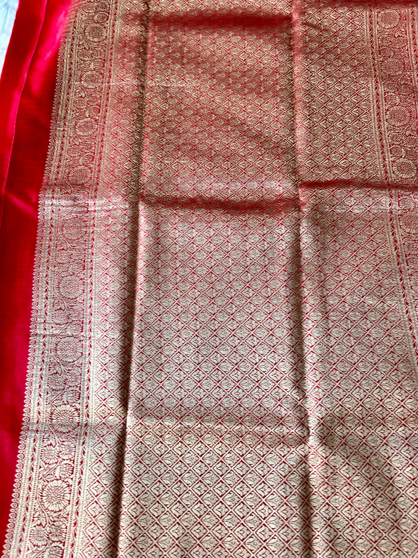 Red Gajji Silk Semi Silk Saree with line and buti