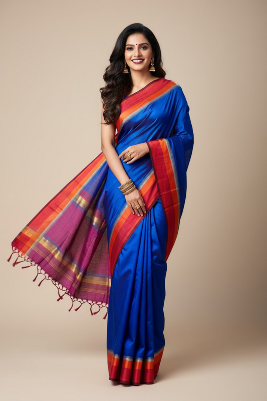 Blue Cotton Silk Sare