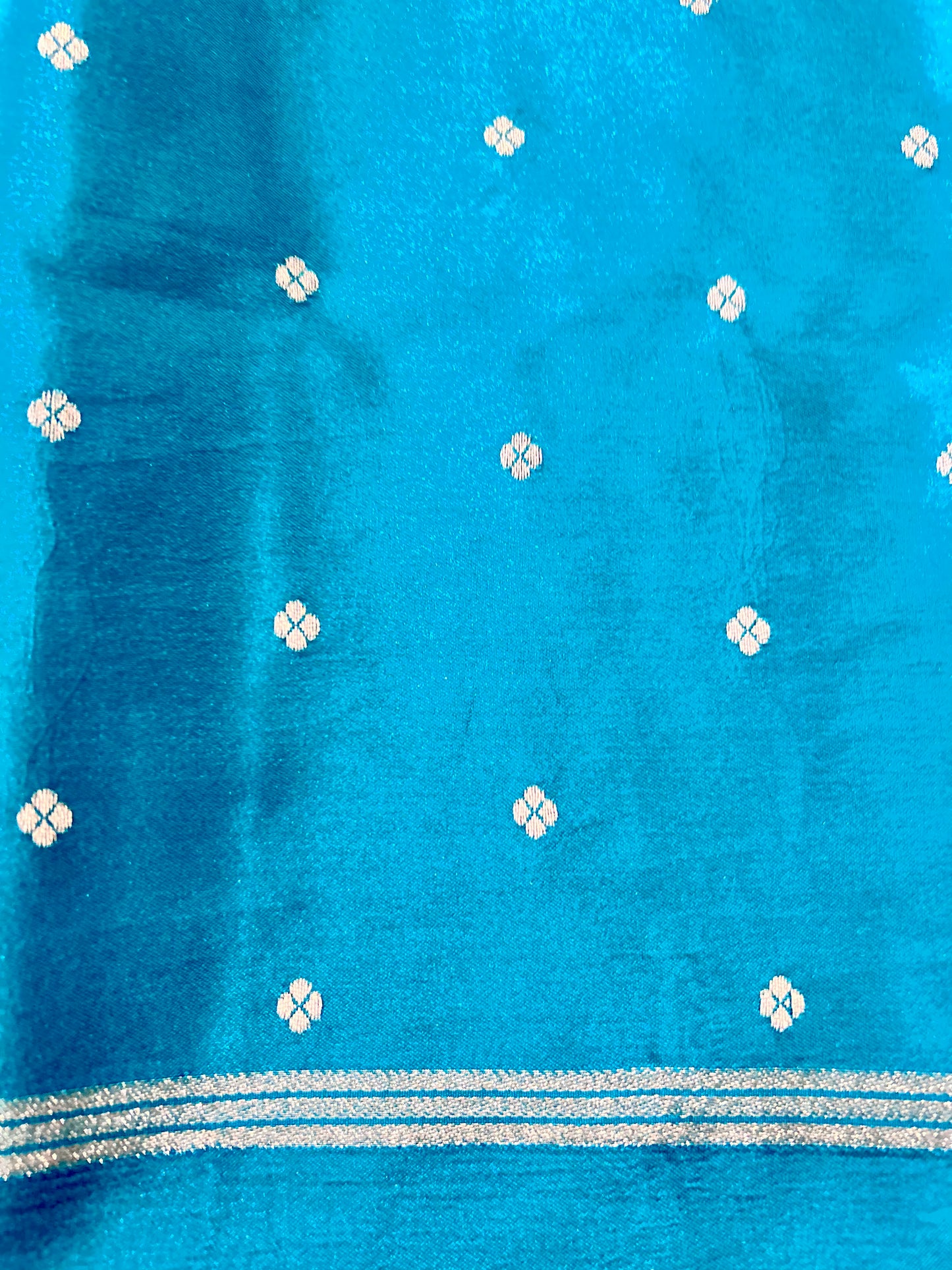 Teal blue Gajji Silk Semi Silk Saree