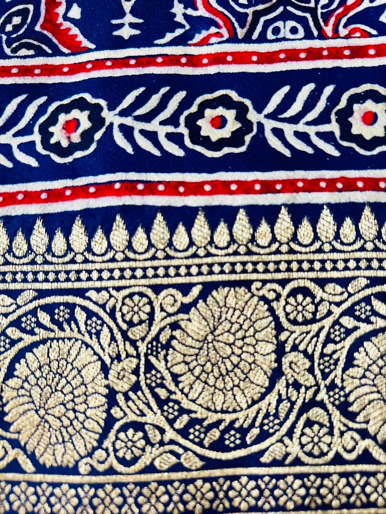 Blue Ajrak Dola Silk Saree