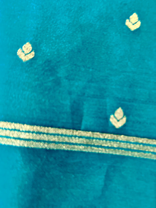 Teal blue Gajji Silk Semi Silk Saree
