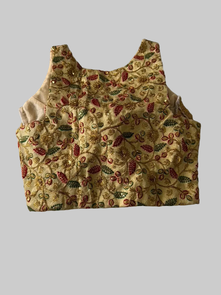 Gold Embroidered Side Elastic Sleeveless Blouse