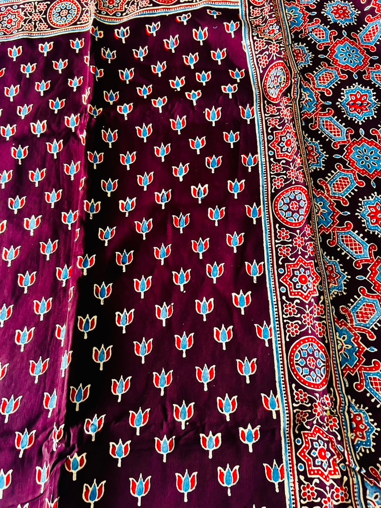 Brown Ajrak Dola Silk Saree