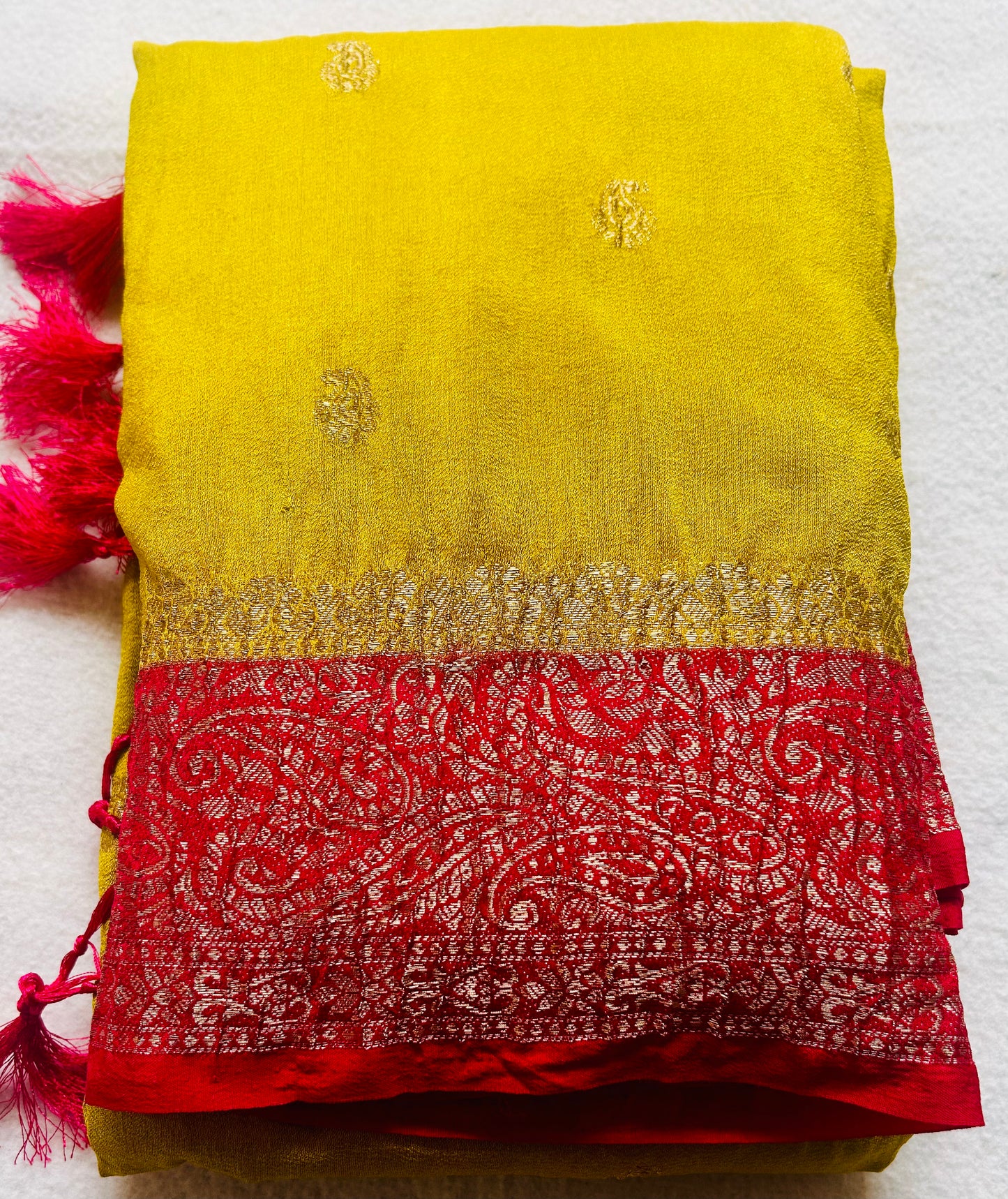 Crush Crape Sare yellow and pink