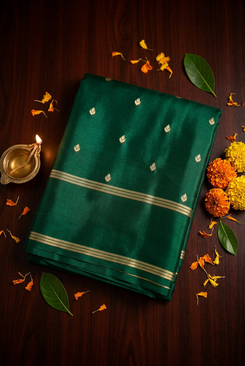 Emarald Green Gajji Silk Semi Silk Saree
