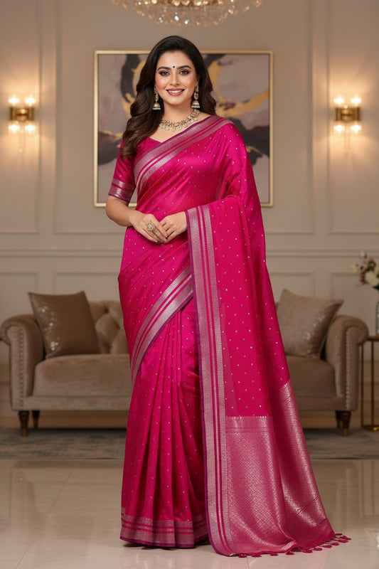 Pink Handloom Tussar silk sare