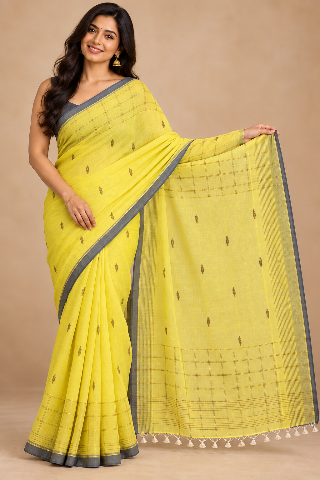 Yellow Mul Cotton Sare