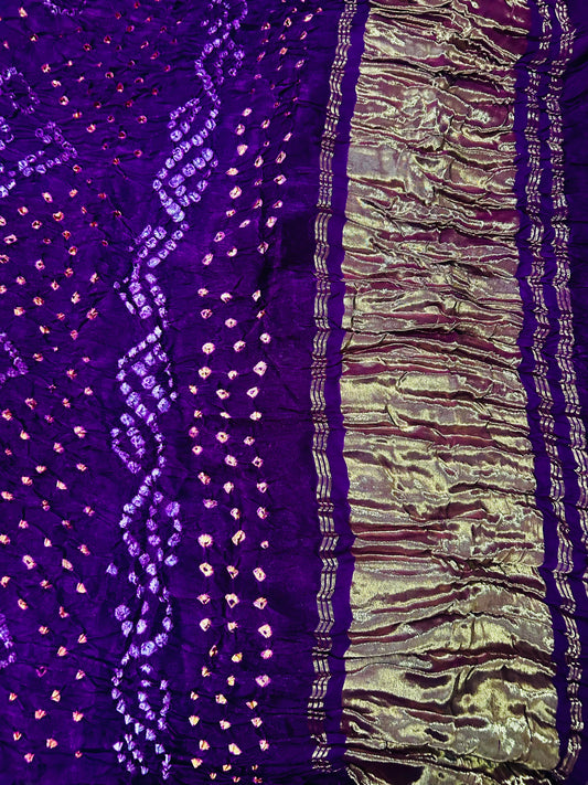 Wine Bandhej Saree with Golden Tissue