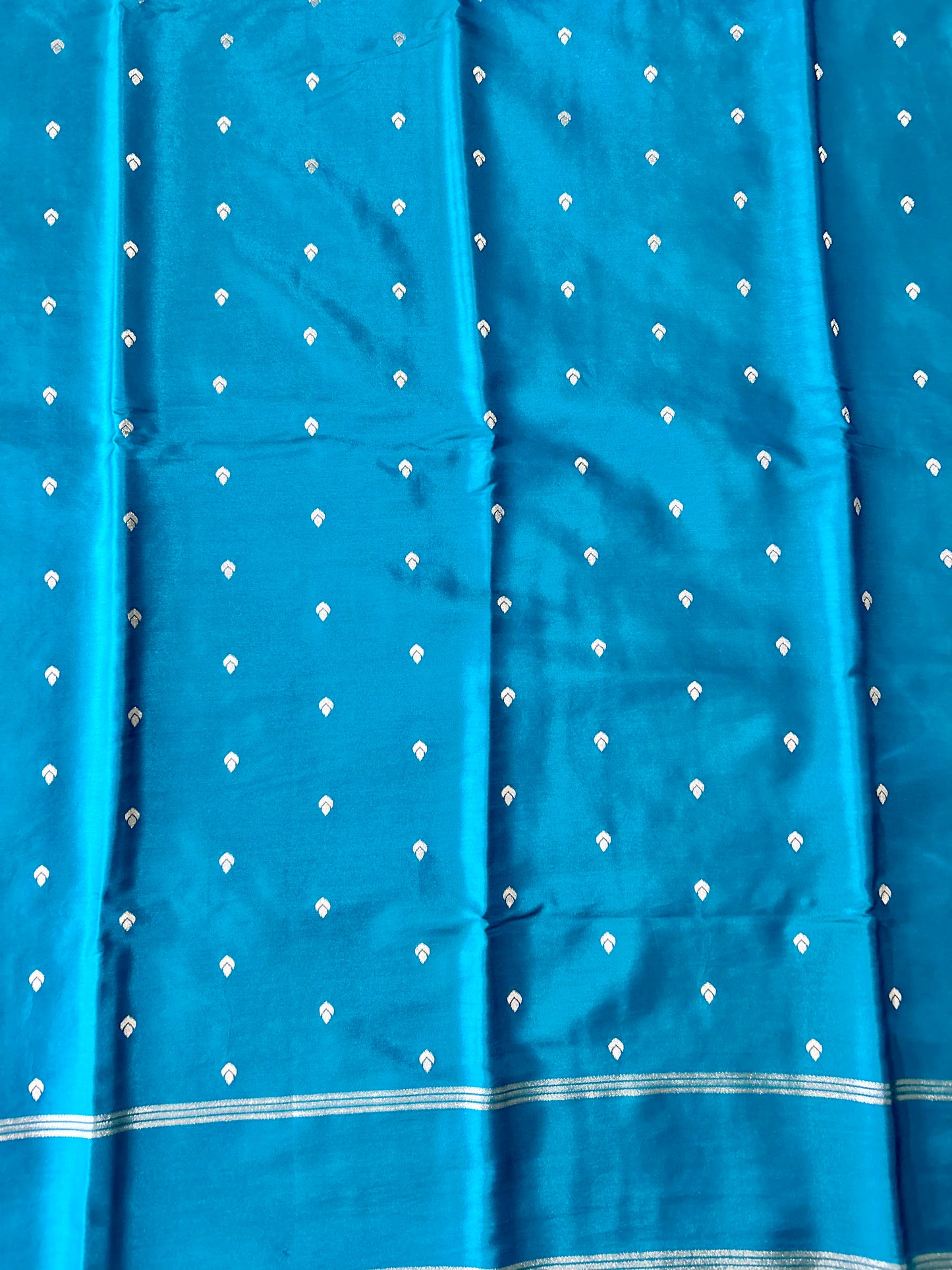 Teal blue Gajji Silk Semi Silk Saree