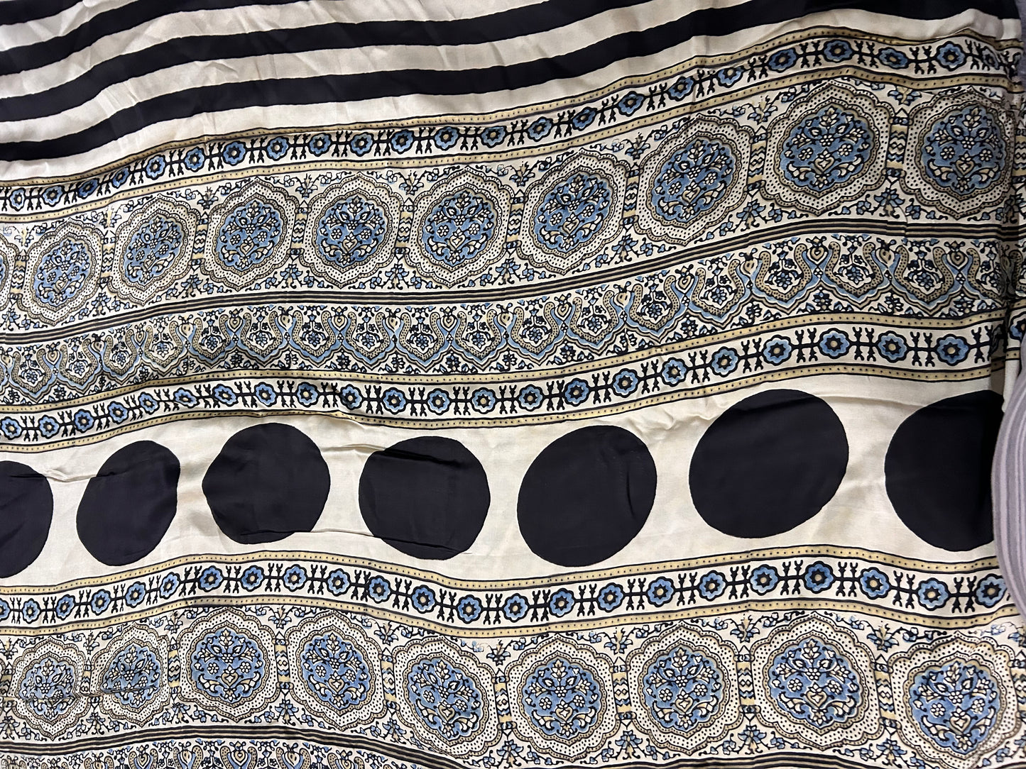 Beige  and black striped Modal Silk sare